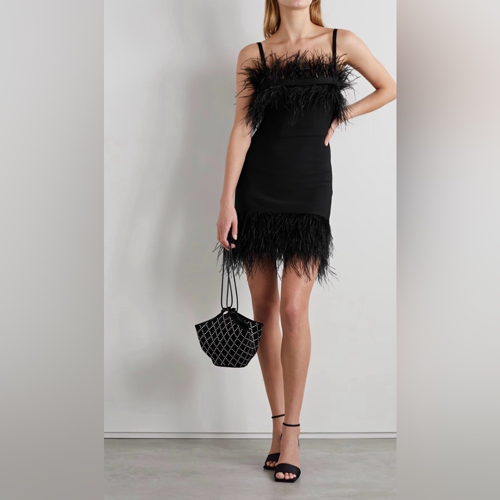 Staud Etta Feather-Hem Mini Dress